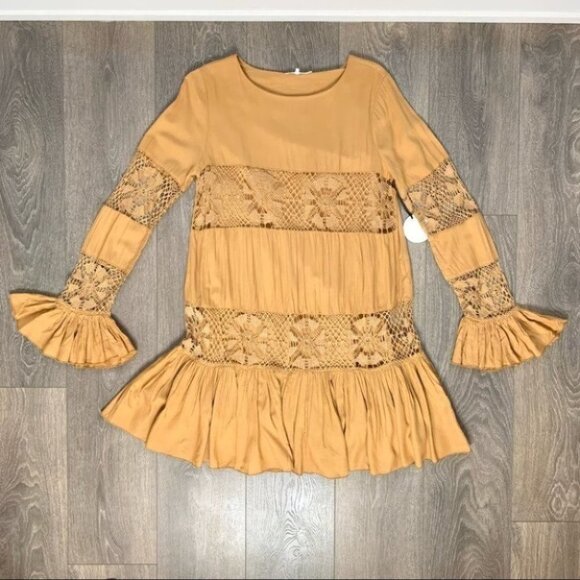 Tularosa Revolve Berkley Mini Dress Ruffle Long Sleeve Saffron Yellow Size XS - Picture 6 of 15